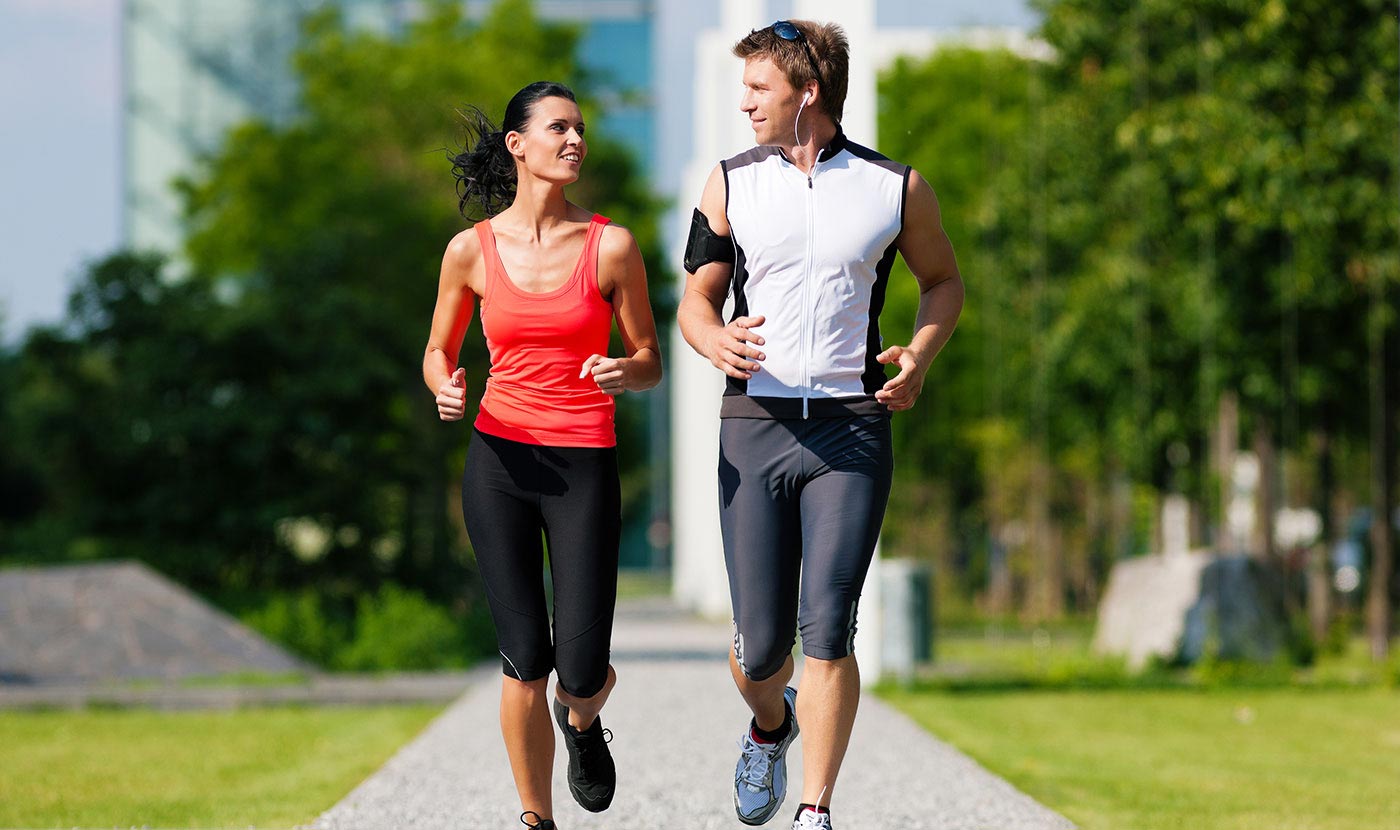 A Men and women running